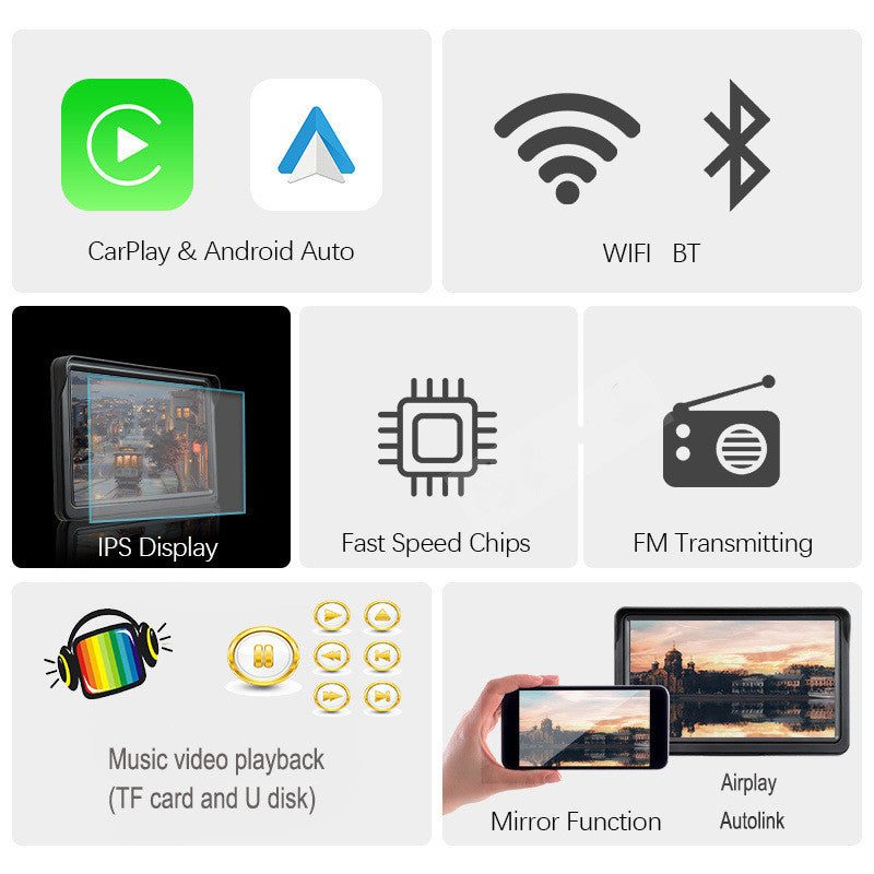 7" Trådlös Carplay-skärm för Bil – IPS Pekskärm med Navigation